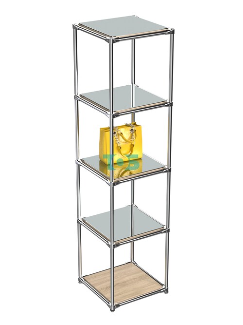 Торговый хромированный стеллаж с зеркальными полками №1