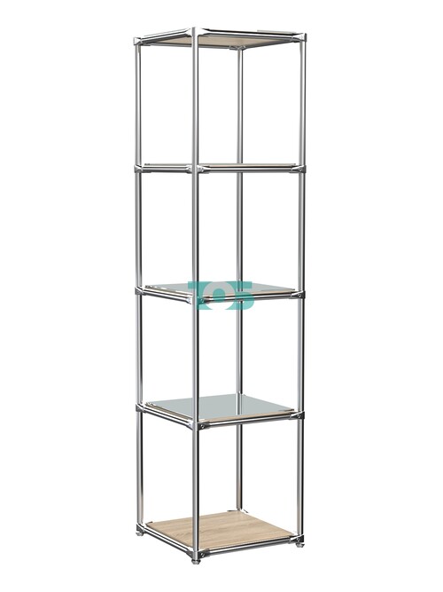 Торговый хромированный стеллаж с зеркальными полками №1