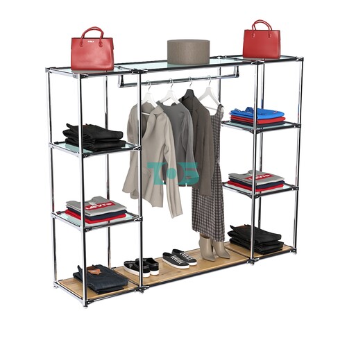 Хромированный стенд-вешало TD-44 №1-1 Хром (с прозрачными полками стекло 6мм)