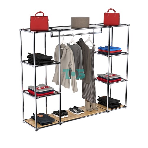 Хромированный стенд-вешало TD-44 №1-4 Хром с полками Зеркало 4мм