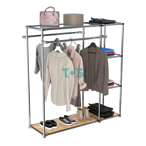 Хромированный стенд-вешало TD-41 №1-1 Хром с полками стекло 6мм