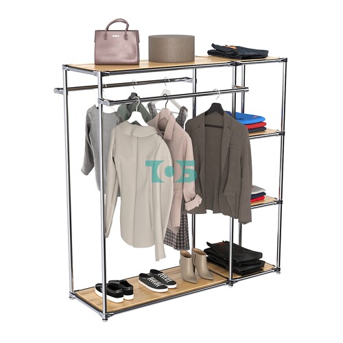 Хромированный стенд-вешало TD-41 №1-3 Хром с полками ДСП 16мм