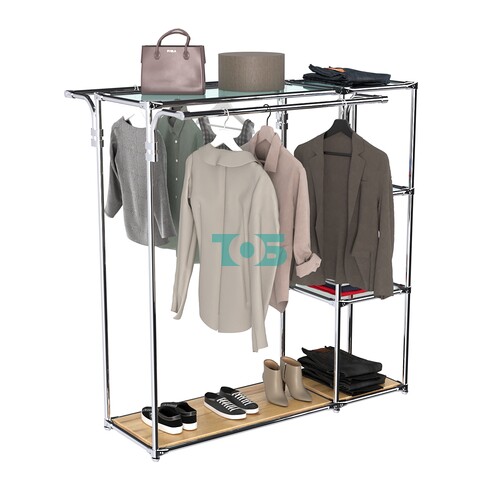 Хромированный стенд-вешало TD-42 №1-1 Хром (с прозрачными полками стекло 6мм)