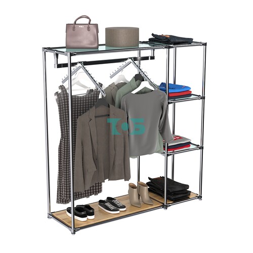 Хромированный стенд-вешало TD-43 №1-1 Хром (с прозрачными полками стекло 6мм)