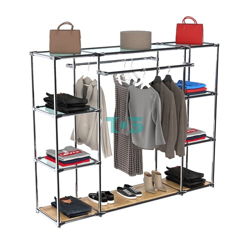 Хромированный стенд-вешало TD-45 №1-1 Хром (с прозрачными полками стекло 6мм)