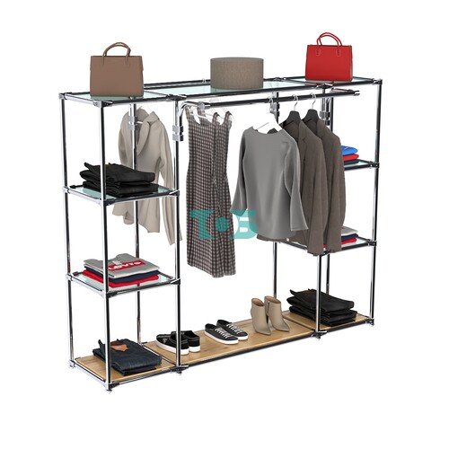 Хромированный стенд-вешало TD-46 №1-1 Хром (с прозрачными полками стекло 6мм)