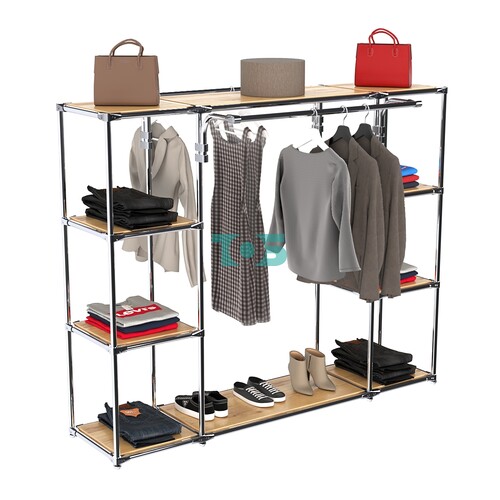 Хромированный стенд-вешало TD-46 №1-3 Хром с полками ДСП 16мм