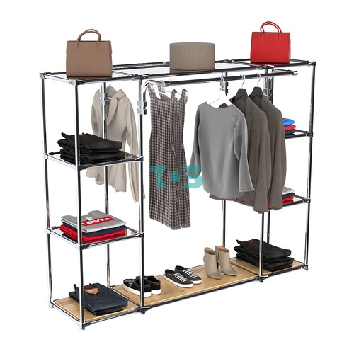 Хромированный стенд-вешало TD-46 №1-4 Хром с полками Зеркало 4мм