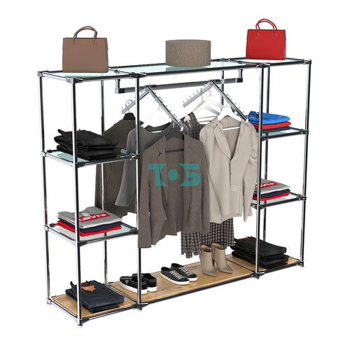 Хромированный стенд-вешало TD-47 №1-1 Хром (с прозрачными полками стекло 6мм)