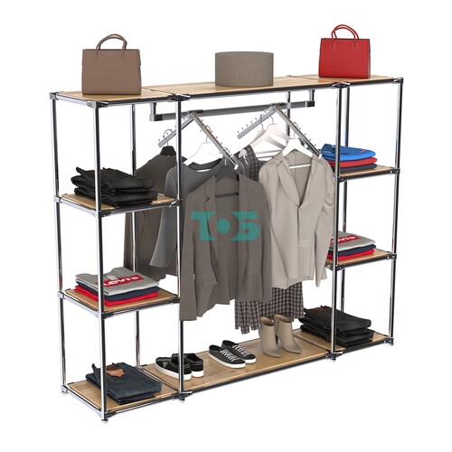 Хромированный стенд-вешало TD-47 №1-3 Хром с полками ДСП 16мм