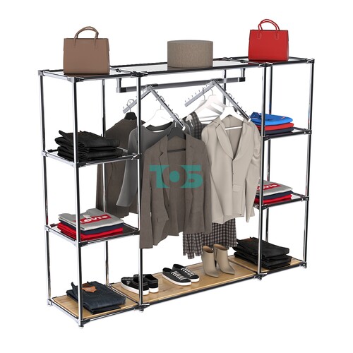 Хромированный стенд-вешало TD-47 №1-4 Хром с полками Зеркало 4мм