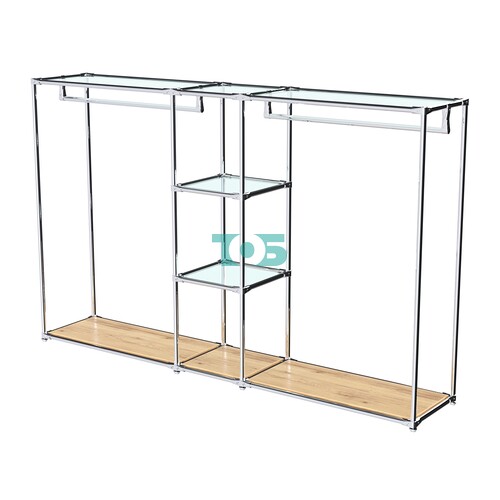 Хромированный стенд-вешало TD-48 №1-1 Хром (с прозрачными полками стекло 6мм)