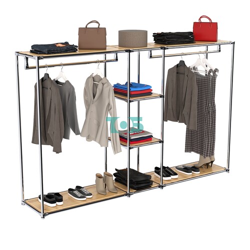 Хромированный стенд-вешало TD-48 №1-3 Хром с полками ДСП 16мм