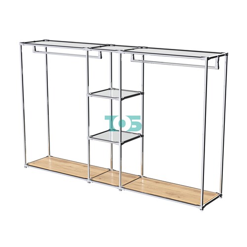 Хромированный стенд-вешало TD-48 №1-4 Хром с полками Зеркало 4мм