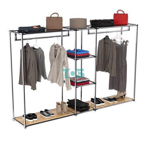 Хромированный стенд-вешало TD-48 №1-4 Хром с полками Зеркало 4мм