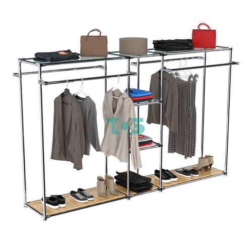 Хромированный стенд-вешало TD-49 №1-1 Хром (с прозрачными полками стекло 6мм)