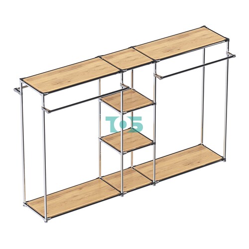 Хромированный стенд-вешало TD-49 №1-3 Хром с полками ДСП 16мм
