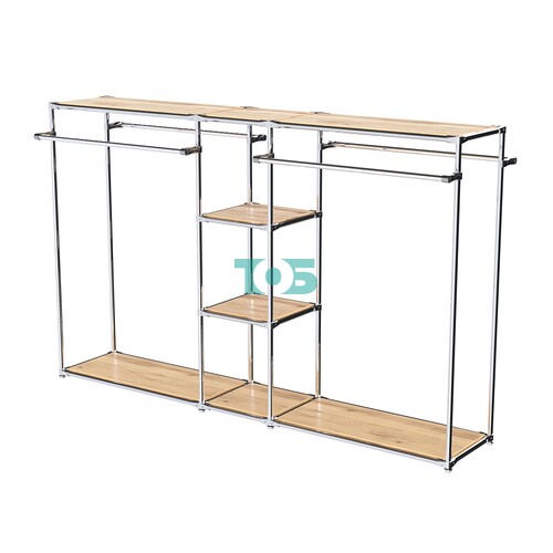 Хромированный стенд-вешало TD-49 №1-3 Хром с полками ДСП 16мм