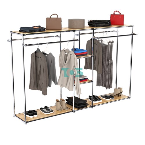 Хромированный стенд-вешало TD-49 №1-3 Хром с полками ДСП 16мм