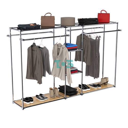 Хромированный стенд-вешало TD-49 №1-4 Хром с полками Зеркало 4мм