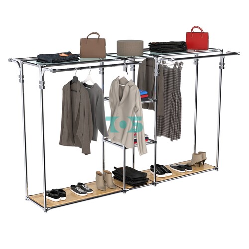 Хромированный стенд-вешало TD-50 №1-1 Хром (с прозрачными полками стекло 6мм)