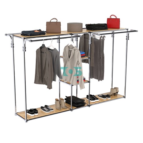 Хромированный стенд-вешало TD-50 №1-3 Хром с полками ДСП 16мм