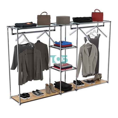 Хромированный стенд-вешало TD-51 №1-1 Хром с прозрачными полками стекло 6мм