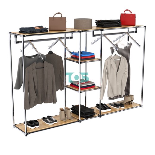 Хромированный стенд-вешало TD-51 №1-3 Хром с полками ДСП 16мм