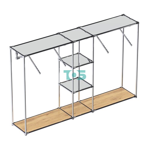 Хромированный стенд-вешало TD-51 №1-4 Хром с полками Зеркало 4мм