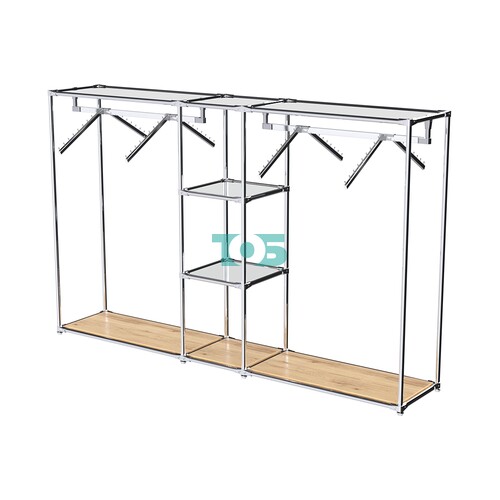 Хромированный стенд-вешало TD-51 №1-4 Хром с полками Зеркало 4мм
