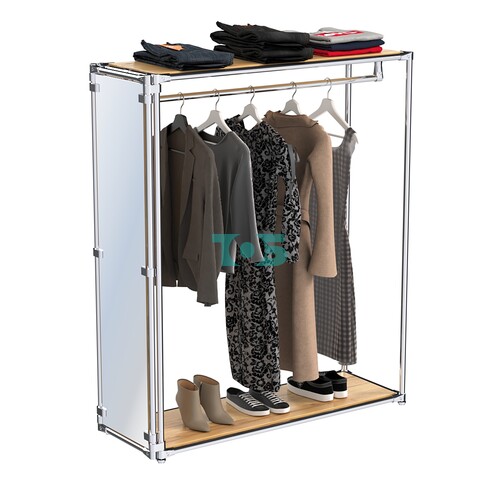 Хромированный обзорный стенд-вешало, торец-зеркало ZTD-11 №1-3 с полками ДСП 16 мм