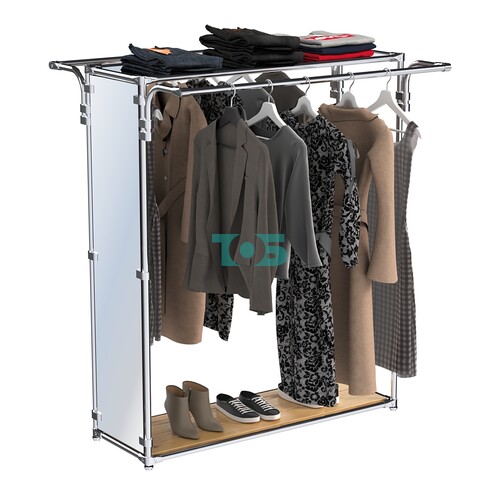 Хромированный высокий стенд-вешало, торец-зеркало ZTD-11 №1-4 с полкой Зеркало 4 мм