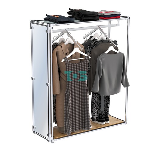 Хромированный стенд-вешало с нижней платформой, торец-зеркало ZTD-12 №1-1 с полкой стекло 6 мм (прозрачное)