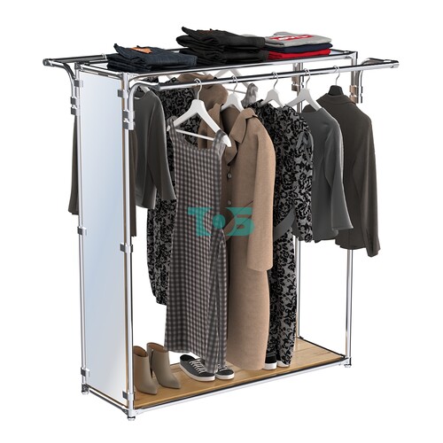 Хромированный прямоугольный стенд-вешало, торец-зеркало ZTD-38 №1-4 с полкой Зеркало 4 мм