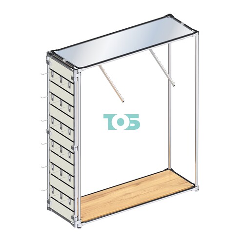Хромированный стенд-вешало ETD-12 №1-4 (торец-ЭП) с полкой Зеркало 4мм