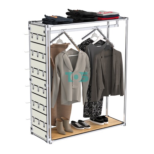 Хромированный стенд-вешало ETD-12 №1-4 (торец-ЭП) с полкой Зеркало 4мм