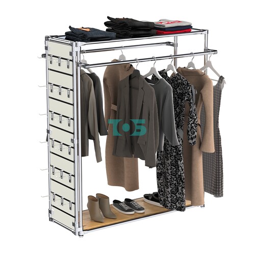 Хромированный стенд-вешало ETD-38 №1-4 (торец-ЭП) с полкой Зеркало 4мм