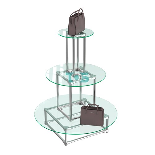 Торговый хромированный остров ПИРАМИДА №5 (полки стекло 8мм прозрачное)