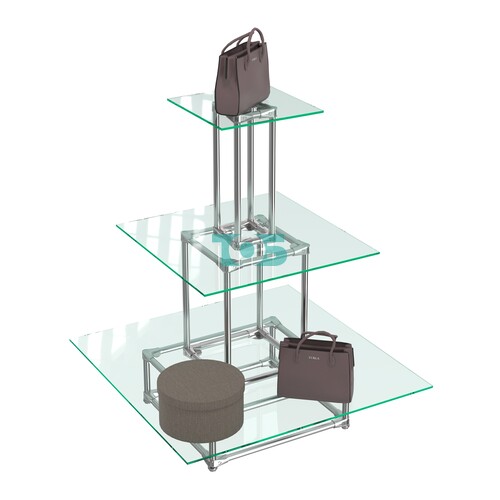 Торговый хромированный остров ПИРАМИДА №2 (полки стекло 8мм прозрачное)