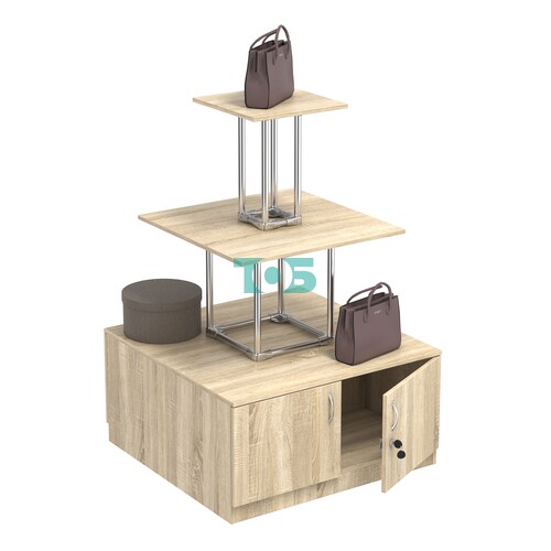 Торговый хромированный остров с тумбами ПИРАМИДА №1 (полки ДСП 16мм)