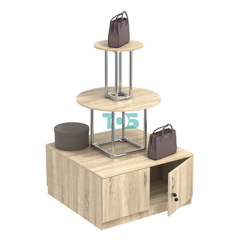 Торговый хромированный остров с тумбами ПИРАМИДА №4 (полки ДСП 16мм)