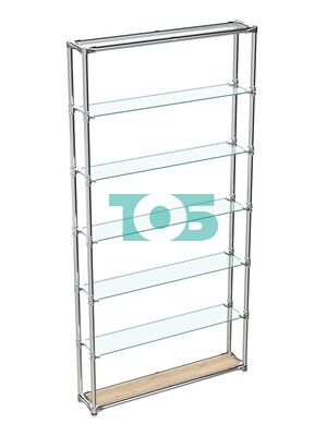 Пристенный торговый стеллаж ЛАЙТ с узкими стеклянными полками №1