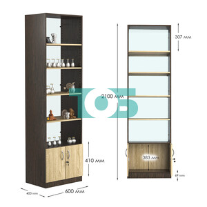 Стеллаж из ДСП с 4-мя полками 400x600 мм серии LEVEL-4 №7-1 (З/C - СТЕКЛО)