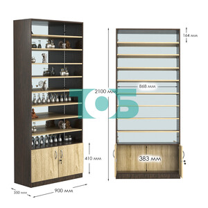 Стеллаж из ДСП с 8-ю полками 350x900 мм серии LEVEL-8 №13-2 (З/C - ЗЕРКАЛО)