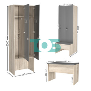 Шкаф для раздевалок со скамейкой КОМБО-Соло №2-1