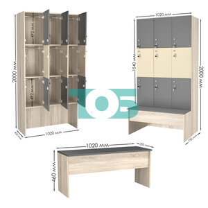 Шкаф для раздевалок со скамейкой КОМБО-Трио №3-1