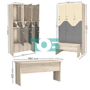 Шкаф для раздевалок сзадвижной скамейкой КОМБО-Элегия №3-2Б