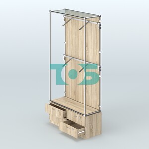 Торговая система ХРОМ (задняя стенка - ДСП) 1200 мм №3-2 с тумбой Т-14 и поручнями