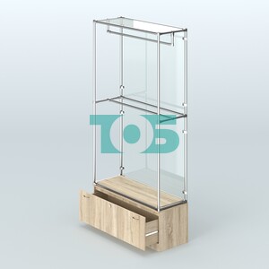 Торговая система ХРОМ (задняя стенка - стекло) 1200 мм №1-1 с тумбой Т-11 и поручнями