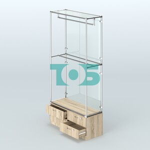 Торговая система ХРОМ (задняя стенка - стекло) 1200 мм №1-2 с тумбой Т-14 и поручнями